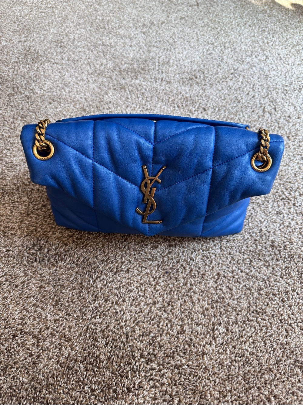 Saint Laurent Small Lou Lou Puffer Royal Blue Quilted Chain Shoulder Bag